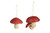 Set of 2 Red and Ivory Mini Toadstool Hanging Christmas Ornaments 3.5"