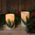 Set of 2 White Christmas Pine Needle Battery Operated LED Flameless Pillar Candles 6"