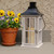 14” White Washed Wooden Battery-Operated LED Candle Lantern
