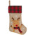 19" Burlap Plaid Whimsical Reindeer Waiving Christmas Stocking