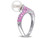 White Freshwater Cultured Pearl 8-8.5mm with Diamond and Created Pink Sapphire Crossover Ring In Sterling Silver