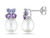 White Freshwater Cultured Pearl  8-8.5mm with Diamond, Tanzanite and Amethyst Stud Earrings In Sterling Silver