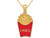 14K Yellow Gold Red Enamel French Fries Charm Pendant Necklace with Chain