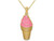 14K Yellow Gold Strawberry Ice Cream Cone Charm Pendant Necklace with Chain