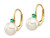 14K Yellow Gold Freshwater Cultured White Pearl 7mm Leverback Earrings with Natural Emeralds