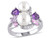 White Freshwater Cultured Pearl Ring with Amethyst, Created Pink & White Sapphire and Rose De France In Sterling Silver - 68DLG1001516PF-6