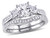 Lab-Created White Sapphire 1 1/3 Carat (ctw) with Diamond Bridal Wedding Set Engagement Ring in 10K White Gold - 08DLG1001935CWSA-7