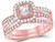 1.00 Carat (Color G-H, I1) Princess Cut Diamond Engagement Ring Wedding Set in 14K Rose Pink Gold - 08GDG113772R-8
