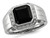 Mens Black Onyx Ring with Accent Diamonds in Rhodium Plated Sterling Silver - 68QGG5556OX-11