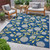 7.8' x 10.8' Blue and Green Floral Rectangular Outdoor Area Throw Rug