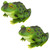 Set of 2 Green and Black Ribbit the Frog Outdoor Garden Statues 9.5"