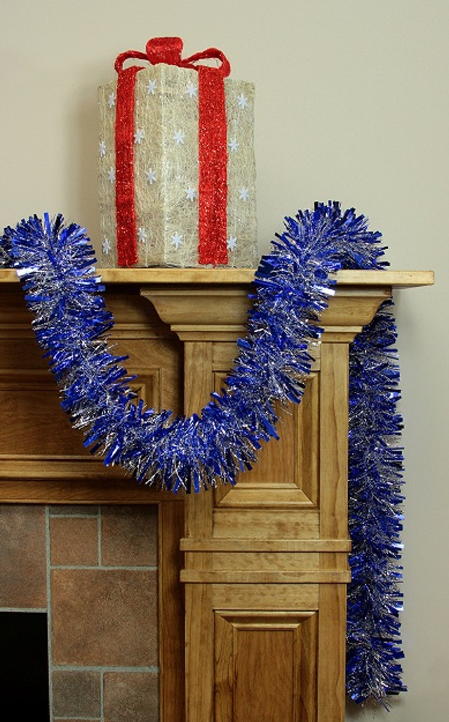 90 Hanukkah or Christmas Tree Tinsel Garland, Blue Iridescent Flakes decor