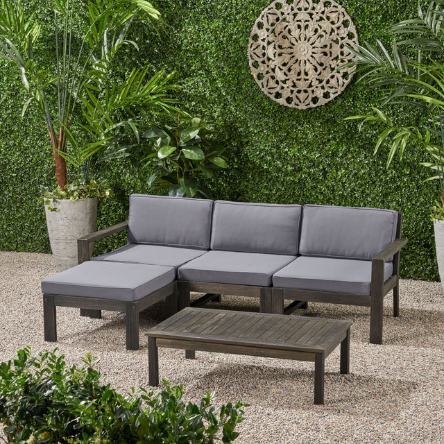 5Piece Gray Outdoor Furniture Patio Sectional Sofa Set Gray Cushions