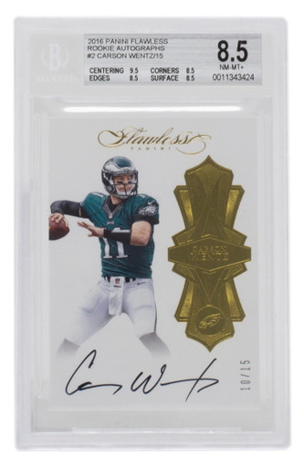 【希少・お宝】ブレンドン・ハートレイ選手＠トロロッソ サイン入りカード Carson Wentz Signed 2016 Panini #2 Flawless Rookie Card BGS NM-MT+