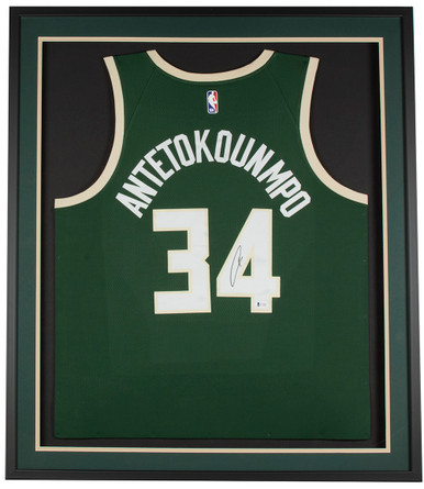 Giannis Antetokounmpo Signed Framed White Auth Swingman Bucks Jersey