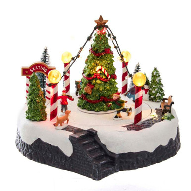 LED Lighted Musical Ice Rink With Trees Tabletop Decoration - 7