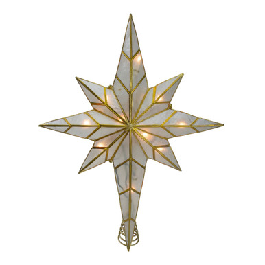 16" Gold Bethlehem Star Christmas Tree Topper - White Lights Christmas