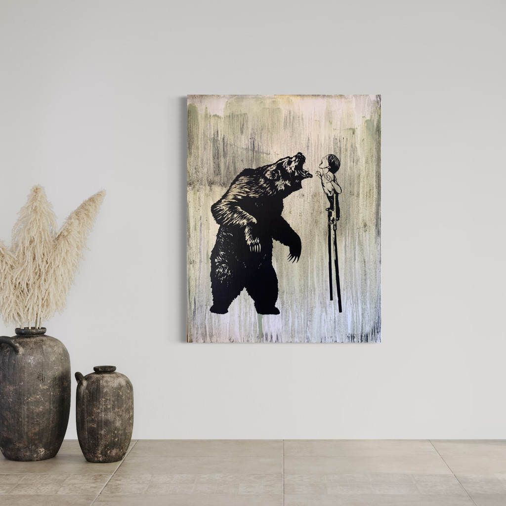 SOLD - FIERCE ON STILTS_02 - one-of-a-kind, 48x60 inches - varnished wood panel 2 of 2 - LOCAL PICK UP OR DELIVERY ONLY