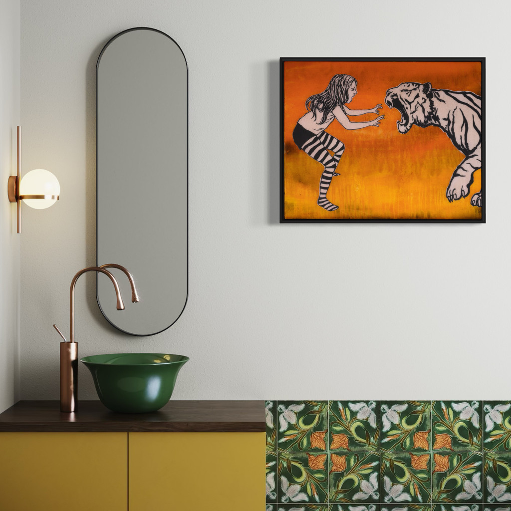 SOLD - Fierce - #1 of 5 one-of-a-kind, resin coated, framed, on wood panel - FREE USA SHIPPING 