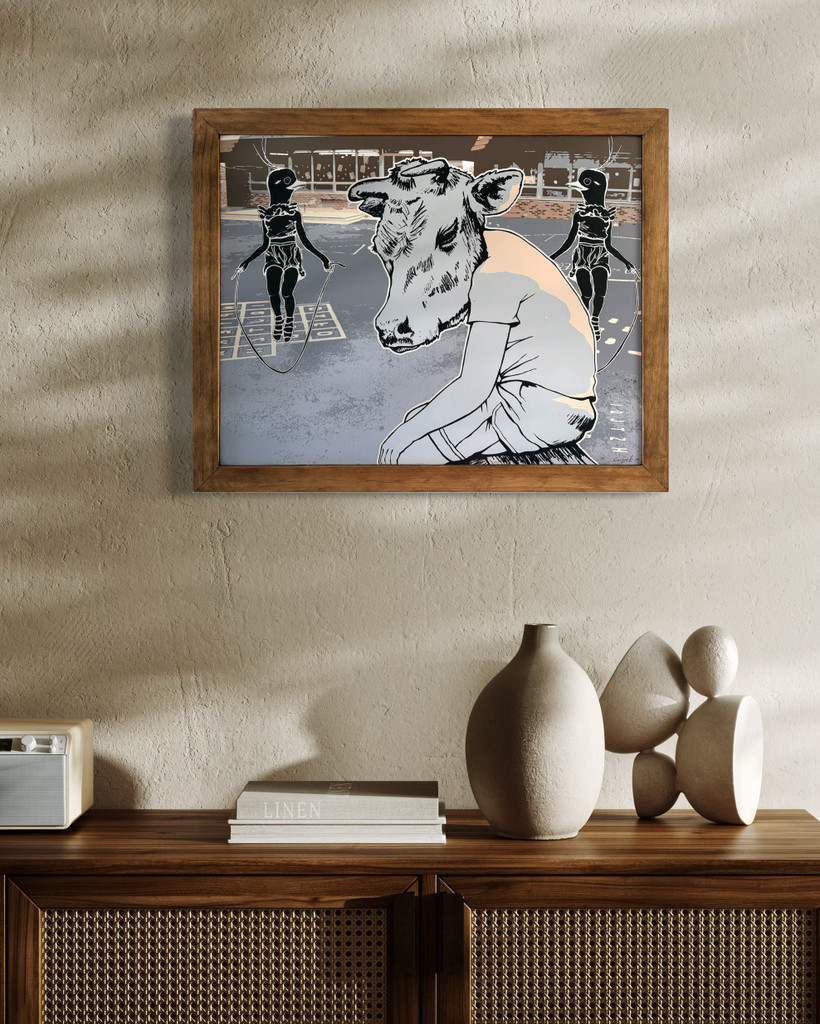 BIG BOY - Museum quality pigment print mounted on wood, varnished, framed - FREE USE SHIPPING