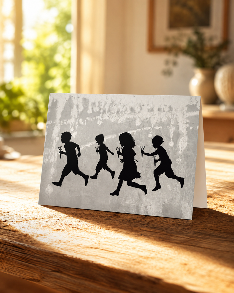 RUNNING WITH SCISSORS - greeting card with envelope - single and multi pack. Free shipping 