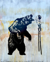 FIERCE ON STILTS one-of-a-kind on wood. 48x60 inches. Ready to hang