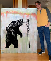 SOLD - FIERCE ON STILTS - one-of-a-kind, 48x60 inches - varnished wood panel 2 of 2 - LOCAL PICK UP OR DELIVERY ONLY
