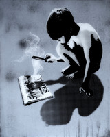 STRANGE TIMES #2 painting and screen print on wood panel