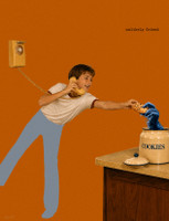 About UNLIKELY FRIEND TWO:

Caught between a phone call and a cookie craving, a boy stretches as far as he can toward an unlikely new friend hiding inside the cookie jar. Set against a warm, nostalgic 1970s kitchen palette, this playful image turns an ordinary childhood moment into something quietly surreal: a shaggy blue hand rises from the jar to offer exactly what he wants, while he remains completely wrapped up in the conversation. It is a humorous little reminder that help, magic, and a good cookie can show up in the most unexpected places.

Original design by David B. Cuzick

© 2026 Circles and Squares

......................