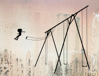 About JUMP:

JUMP is one of those designs that most of us can relate to. Who doesn't remember launching from the swing as a kid - or as an adult for that matter? Since creating this design, I have had the privilege of hearing many peoples stories of their jump experiences. Some end with broken bones or bald patches where pigtails had been. One woman told me that when she was a girl, her pigtail got caught in the chain on the launch - ripping it clean out - ouch! No matter what the story or how much of an injury resulted, I have yet to meet a person who regrets jumping. 
As adults, JUMP can symbolize that unhindered drive to fly while spitting in the face of danger. It says to just go for it. Take the next step and see where it leads. Just jump!