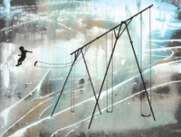 About JUMP:

JUMP is one of those designs that most of us can relate to. Who doesn't remember launching from the swing as a kid - or as an adult for that matter? Since creating this design, I have had the privilege of hearing many peoples stories of their jump experiences. Some end with broken bones or bald patches where pigtails had been. One woman told me that when she was a girl, her pigtail got caught in the chain on the launch - ripping it clean out - ouch! No matter what the story or how much of an injury resulted, I have yet to meet a person who regrets jumping. 
As adults, JUMP can symbolize that unhindered drive to fly while spitting in the face of danger. It says to just go for it. Take the next step and see where it leads. Just jump!