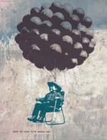 About SURE DO HOPE:

A young boy drifts skyward in a lawn chair lifted by an impossible cluster of black balloons, smiling as he rises into the unknown. Equal parts adventure, optimism, and questionable decision-making, Sure Do Hope captures that familiar moment when enthusiasm outruns planning and all that's left to do is trust the ride.

Rendered in a nostalgic vintage style with weathered textures and muted tones, the image balances childhood wonder with a wink of adult reality. The oversized balloon cluster suggests dreams, ambitions, and grand ideas—beautiful, exhilarating, and perhaps just a little bit reckless.

For anyone who has ever launched into a new chapter without a clear map, this piece is a humorous reminder that sometimes courage looks a lot like crossing your fingers and hoping for the best.