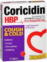 Cold and Cough Relief Coricidin® HBP 4 mg - 30 mg Strength Tablet 16 per Box  (16/CT)