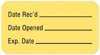 Pre-Printed / Write On Label Advisory Label Yellow Paper Date Rec'D __________ / Date Opened __________ / Exp. Date __________ Quality Control Label 7/8 X 1-5/8 Inch  (560/RL)
