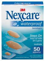 Adhesive Strip Nexcare™ Wateproof 7/8 X 1-1/16 Inch / 1-1/4 X 2-1/2 Inch / 1-1/16 X 2-1/4 Inch Plastic / Film Rectangle Clear / Tan Sterile  (50/BX)