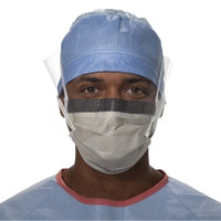 Surgical Mask with Eye Shield FluidShield Anti-fog Foam Pleated Tie Closure One Size Fits Most Blue / Orange NonSterile ASTM F2100-11 Level 2 Adult  (25/BX)