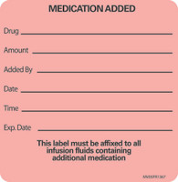 Pre-Printed Label MedVision® Advisory Label Fluorescent Red Paper MEDICATION ADDED NAME____ ROOM NO.__ DATE__ Amount_Added by_Date_Time_Exp Date_ Black Medication Name 2-1/2 X 2-7/16 Inch  (1/RL)