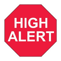 Pre-Printed Label Indeed Warning Label Red Paper HighAlert White Caution 3/4 Octagon  (1000/PK)