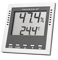 Dew Point / Wet Bulb / Humidity / Thermometer with Alarm Traceable® Fahrenheit / Celsius -40° to 158°F (-40° to 70°C) Internal Sensor Flip-out Stand / Wall Mount Battery Operated  (1/EA)