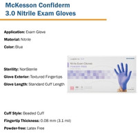 Exam Glove McKesson Confiderm® 3.0 Small NonSterile Nitrile Standard Cuff Length Textured Fingertips Blue Not Rated (M-1107940)