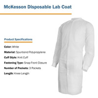 Lab Coat McKesson White Small / Medium Knee Length Spunbond Polypropylene Disposable (M-1207906)