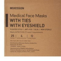 Surgical Mask with Eye Shield McKesson Anti-fog Pleated Tie Closure One Size Fits Most Blue NonSterile ASTM Level 3 Adult (M-226058)