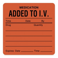 Pre-Printed Label UAL™ Advisory Label Fluorescent Red Paper Added To I/V. Tme_Date_By_ Black Medication Name 2-1/2 X 2-1/2 Inch (M-490486)