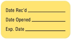 Pre-Printed / Write On Label Advisory Label Yellow Paper Date Rec'D __________ / Date Opened __________ / Exp. Date __________ Quality Control Label 7/8 X 1-5/8 Inch  (560/RL)