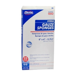 Gauze Sponge Dukal™ 4 X 8 Inch 2 per Pack Sterile 12-Ply Rectangle  (25/BX)