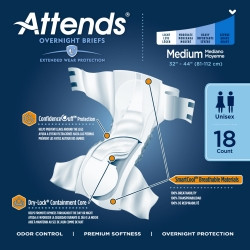 Unisex Adult Incontinence Brief Attends® Overnight Medium Disposable Heavy Absorbency  (18/BG)