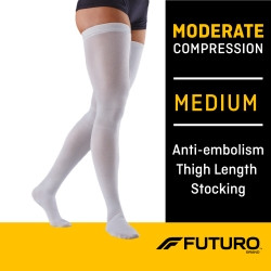 Anti-embolism Stocking 3M™ Futuro™ Thigh High Medium / Regular White Closed Toe  (1/PR)