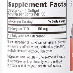 Dietary Supplement Coenzyme Q-10 100 mg Strength Softgel 30 per Bottle  (1/BT)