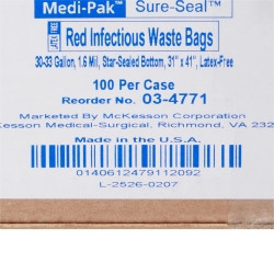 Infectious Waste Bag McKesson 30 to 33 gal. Red Bag LLDPE 31 X 41 Inch  (100/CS)