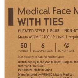 Surgical Mask McKesson Pleated Tie Closure One Size Fits Most Blue NonSterile ASTM Level 1 Adult  (50/BX)